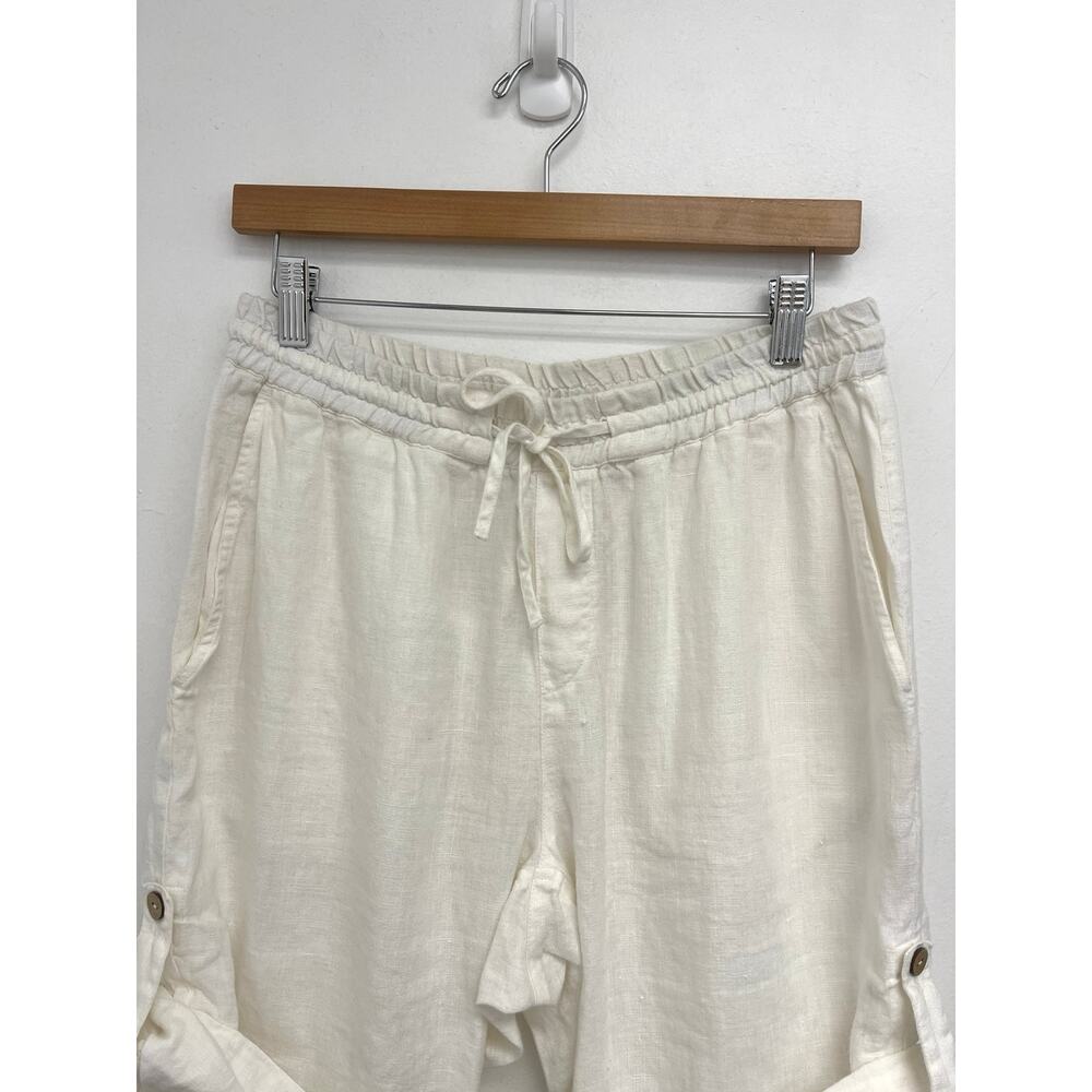 Magic Linen Roll Tab Cuffed 9” Bermuda Drawstring Coastal Relaxed Shorts - Large - Picture 4 of 11